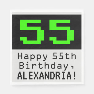 55th Birthday - Nerdy / Geeky Style "55" & Name Napkins