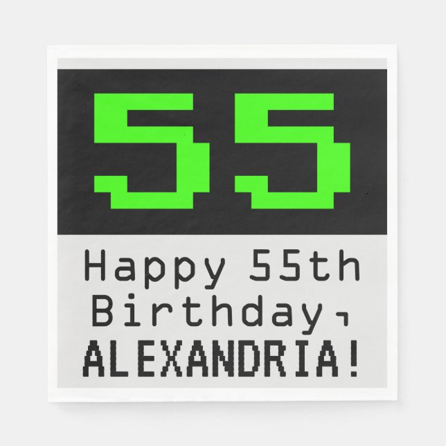 55th Birthday - Nerdy / Geeky Style "55" & Name Napkins (Front)