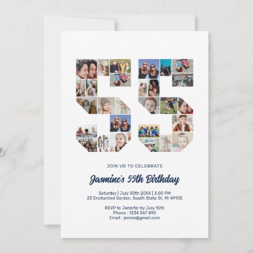 55th Birthday Number 55 Custom Photo Collage Invitation