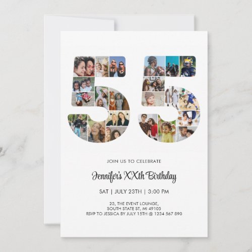 55th Birthday Number 55 Custom Photo Collage Invitation