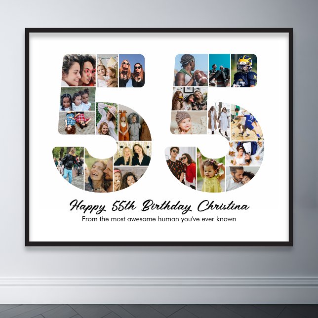 55th Birthday Number 55 Photo Collage Anniversary Poster (55th birthday number 55 photo collage)