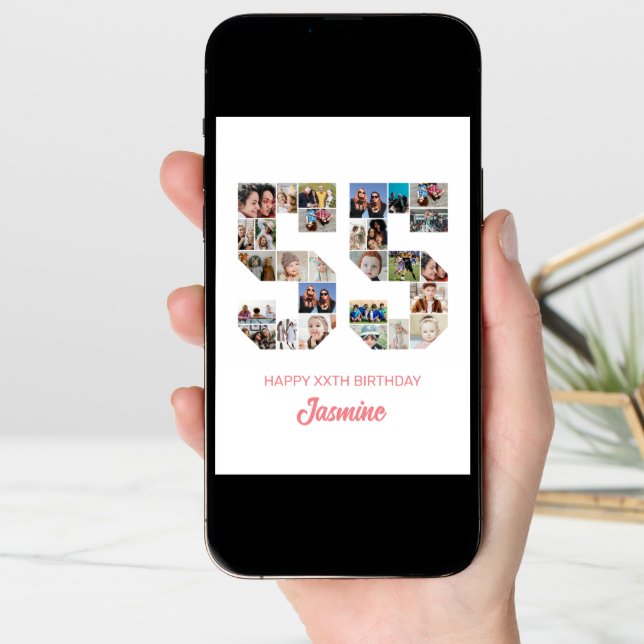 55th Birthday Number 55 Photo Collage Personalized Card (Front Digital)