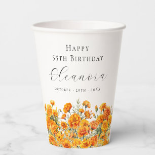 55th Birthday October Birth Flower Marigold Paper Cups