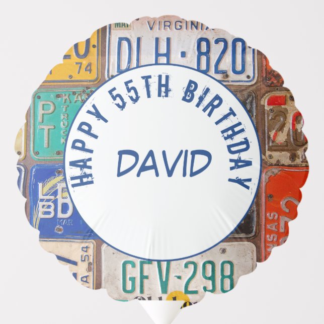 55th Birthday Old License Plates Balloon (Front)