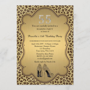 55th,Birthday Party 55th,Cheetah High Heels Shoes Invitation