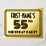 [ Thumbnail: 55th Birthday Party ~ Art Deco Style “55” + Name Postcard ]