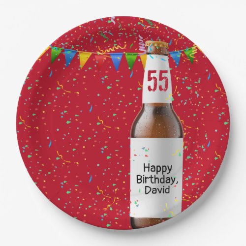 55th Birthday Party Beer Bottle Paper Plate