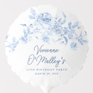 55th Birthday Party Blue Rose Floral Custom Balloon