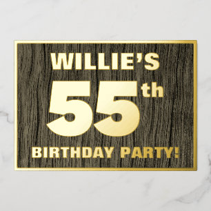 55th Birthday Party: Bold, Faux Wood Grain Pattern Foil Invitation