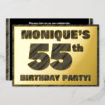 [ Thumbnail: 55th Birthday Party — Bold, Faux Wood Grain Text Invitation ]