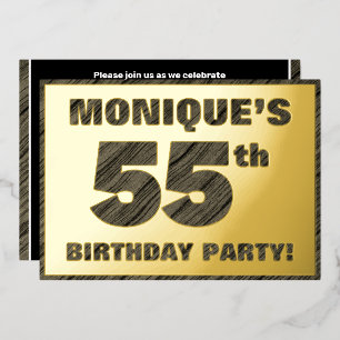 55th Birthday Party — Bold, Faux Wood Grain Text Foil Invitation