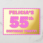 [ Thumbnail: 55th Birthday Party — Bold, Fun, Pink Stripes # 55 Invitation ]