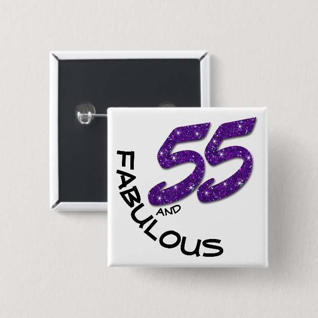 55th Birthday Party Celebration Purple Glitter Button (Front & Back)