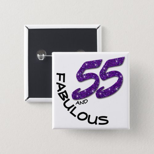 55th Birthday Party Celebration Purple Glitter Button