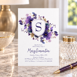 55th Birthday Party Classic Monogram Crest Invitation