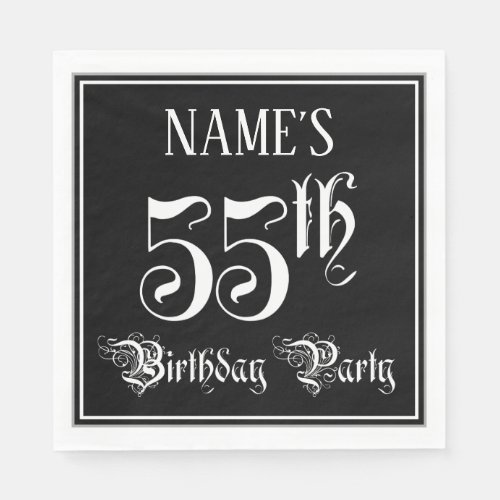 55th Birthday Party  Fancy Script  Custom Name Napkins