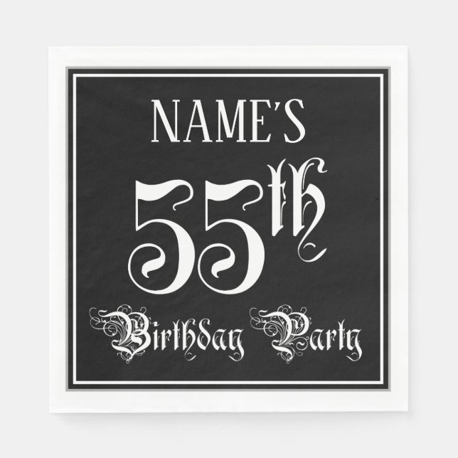 55th Birthday Party — Fancy Script + Custom Name Napkins (Front)