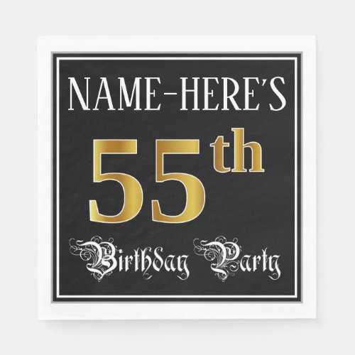 55th Birthday Party  Fancy Script Faux Gold Look Napkins