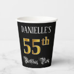 [ Thumbnail: 55th Birthday Party — Fancy Script, Faux Gold Look Paper Cups ]