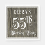 [ Thumbnail: 55th Birthday Party — Fancy Script, Faux Wood Look Napkins ]