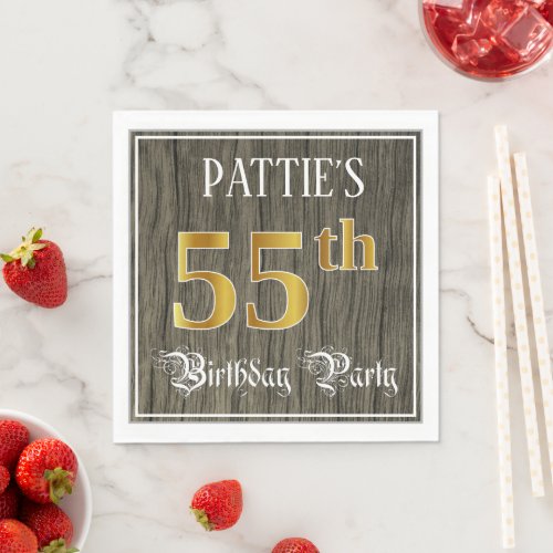 55th Birthday Party  Faux Gold  Faux Wood Looks Napkins