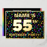 [ Thumbnail: 55th Birthday Party — Fun, Colorful Stars Pattern Invitation ]