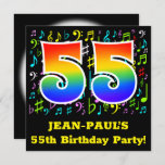 [ Thumbnail: 55th Birthday Party: Fun Music Symbols, Rainbow 55 Invitation ]
