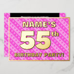 [ Thumbnail: 55th Birthday Party — Fun Pink Hearts and Stripes Invitation ]