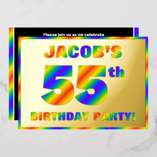 55th Birthday Party — Fun, Rainbow Spectrum “55” Foil Invitation