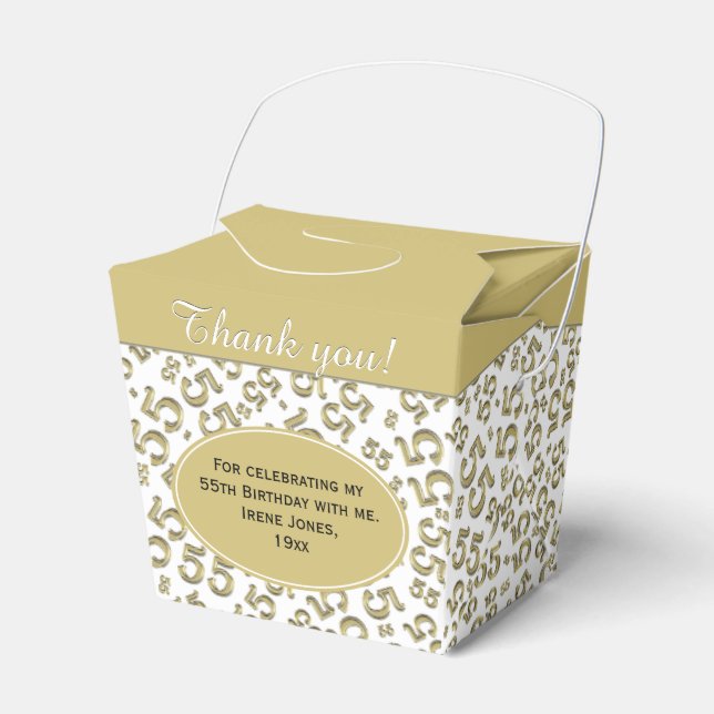 55th Birthday Party Gold/White Number Pattern Favor Boxes (Front Side)
