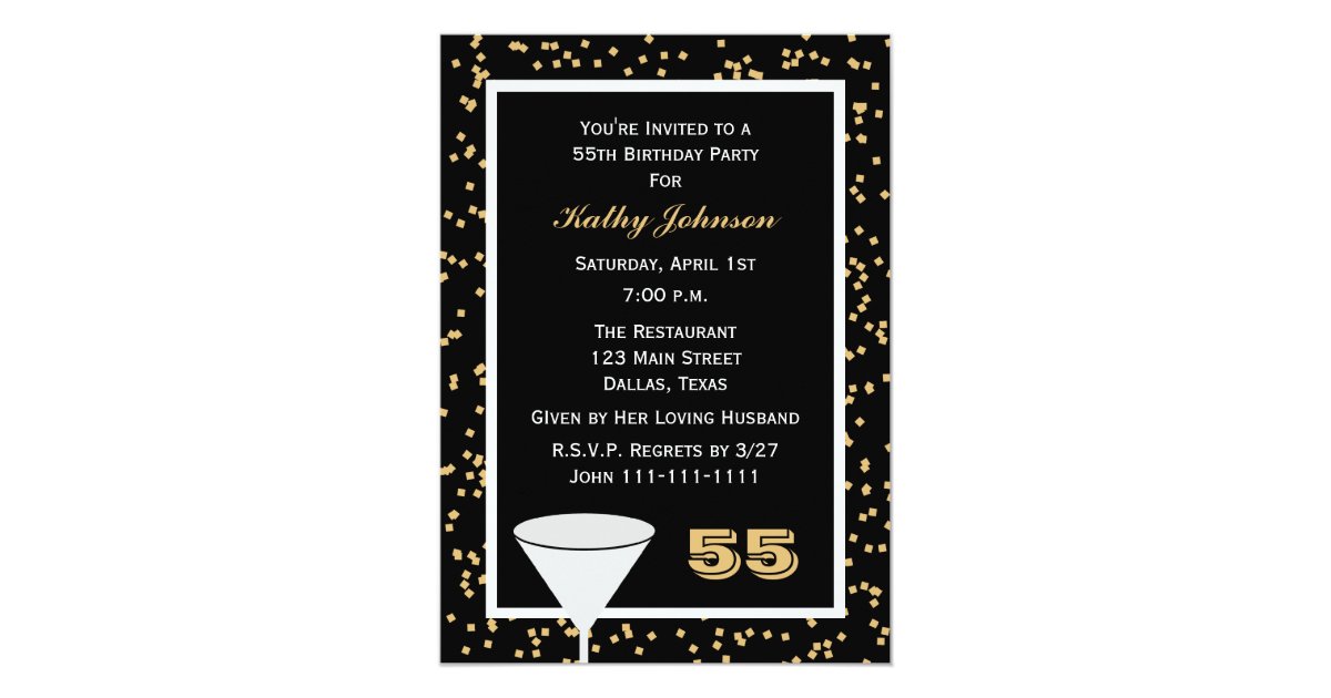 55th Birthday Party Invitation 55 and Confetti | Zazzle.com