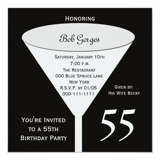 55th Birthday Party Invitation 55 in Black | Zazzle.com