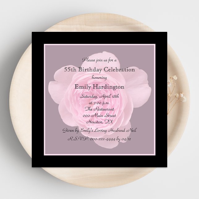 55th Birthday Party Invitation Rose for 55th (Creator Uploaded)