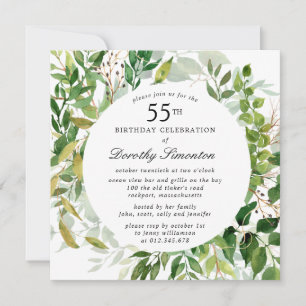 55th Birthday Party Modern Green Botanical  Invitation