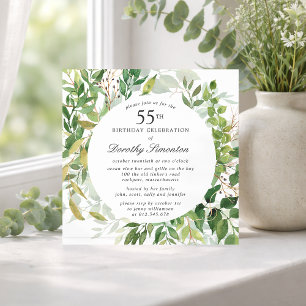 55th Birthday Party Modern Green Botanical Invitation