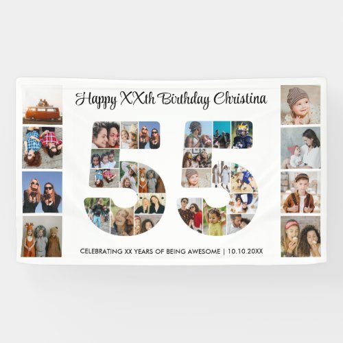 55th Birthday Party Number 55 Photo Collage Banner