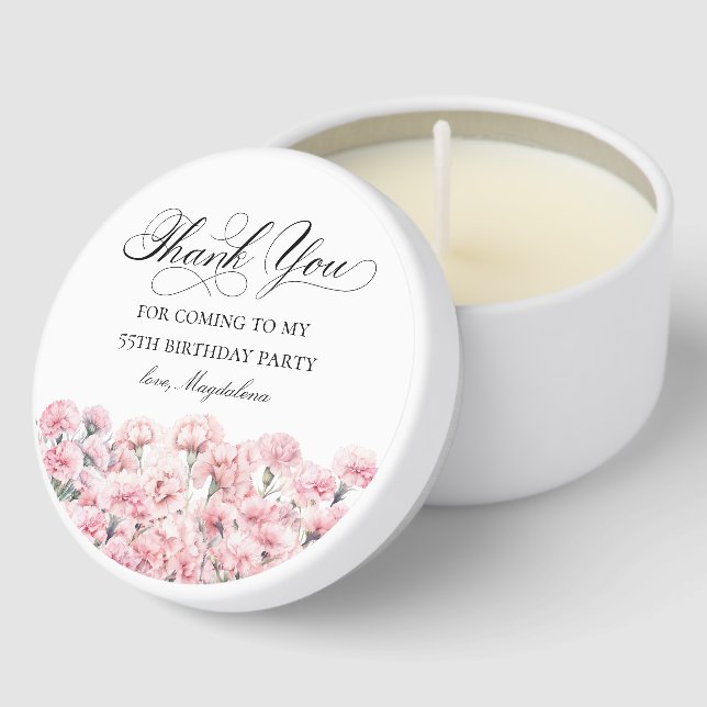 55th Birthday Party Pink Carnation Floral Mini Candle Favors (Corner)