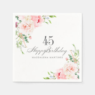 55th Birthday Party Supplies Pink Floral Custom Napkins