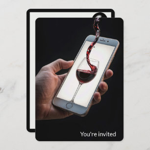 55th Birthday Party Wine On Smartphone Screen Invitation