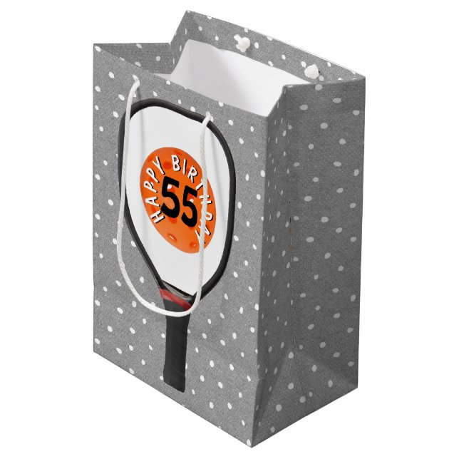 55th Birthday Pickleball on Paddle Medium Gift Bag (Front Angled)