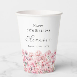 55th Birthday Pink Carnation January Birth Flower Paper Cups