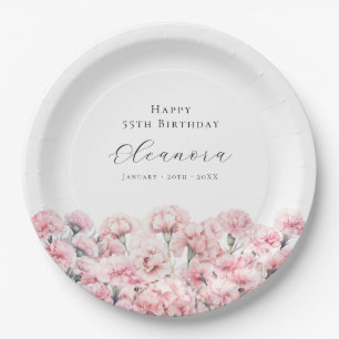55th Birthday Pink Carnation January Birth Flower Paper Plates