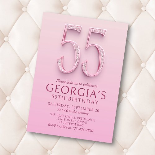 55th Birthday Pink Diamonds Invitation