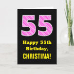 [ Thumbnail: 55th Birthday: Pink Stripes and Hearts "55" + Name Card ]
