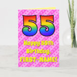 [ Thumbnail: 55th Birthday: Pink Stripes & Hearts, Rainbow # 55 Card ]