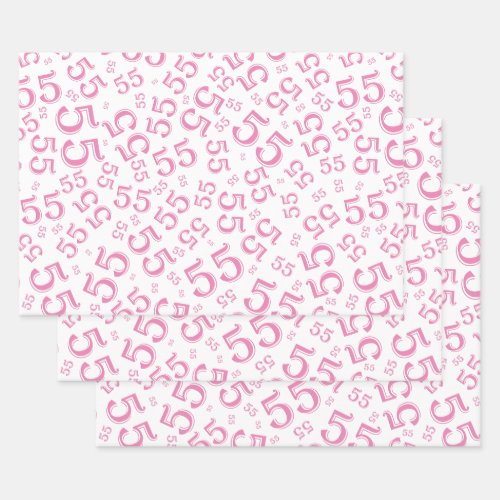 55th Birthday PinkWhite Random Number Pattern 55 Wrapping Paper Sheets