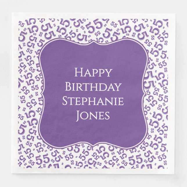 55th Birthday Purple/White Bracket Number Pattern Paper Dinner Napkins (Front)