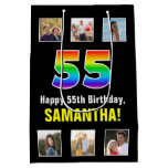 [ Thumbnail: 55th Birthday: Rainbow “55“, Custom Photos & Name Gift Bag ]