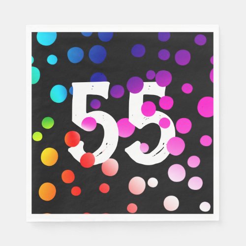 55th Birthday Rainbow Dots on Black  Napkins