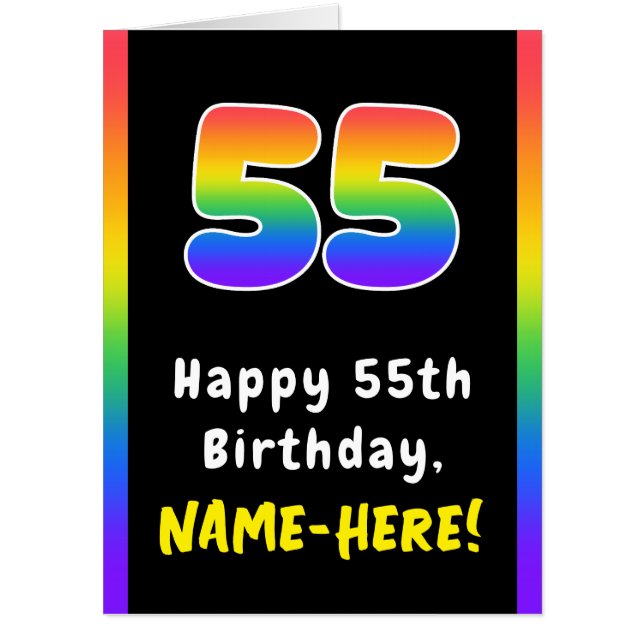 55th Birthday: Rainbow Spectrum # 55, Custom Name Card (Front)